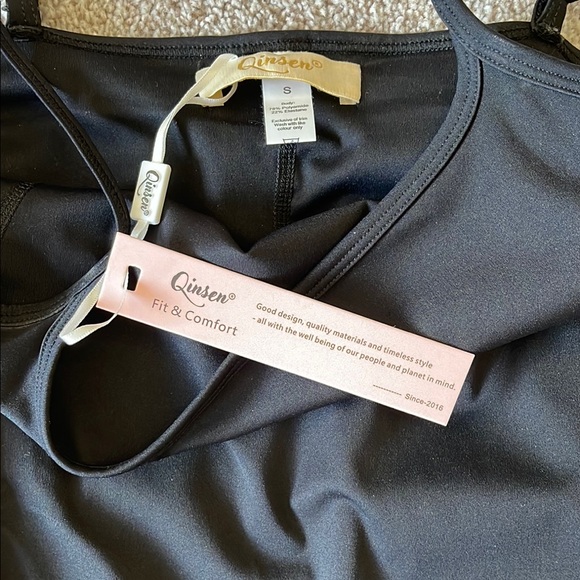 Women's Spaghetti Strap Tennis Dress with Shorts Workout Side Slit Active Black - Picture 12 of 15